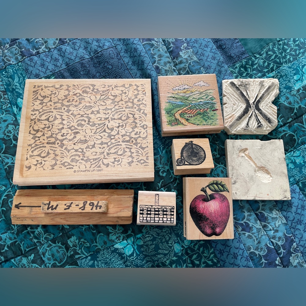 Mixed Lot of 6 Wood and Rubber Craft Stamps Plus Bonus